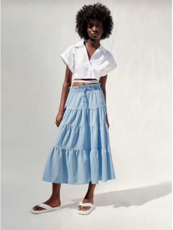 Zara Dresses & Skirts - ZARA TIERED PLAID SKIRT SIZE XS NWT